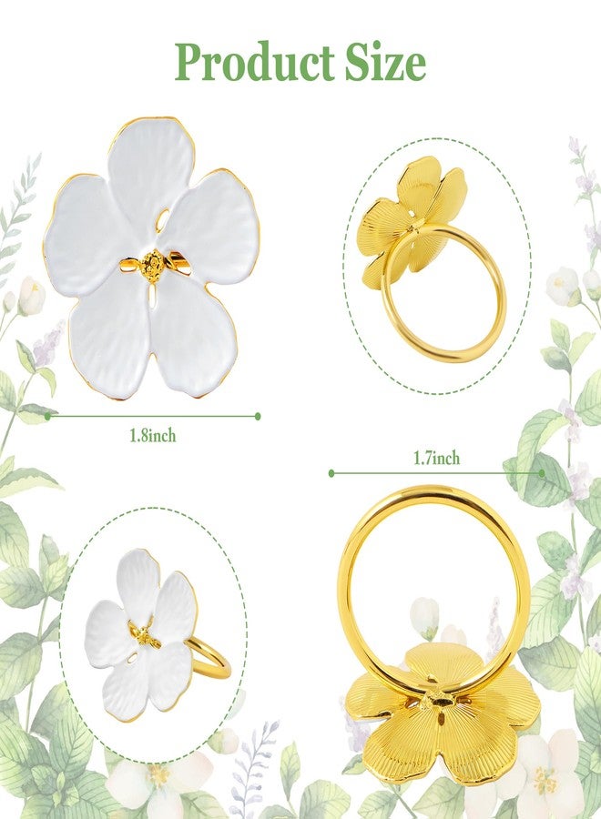 APTWOW Spring Flower Napkin Rings Set of 12 - White and Gold Floral Metal Napkin Holder, Farmhouse Napkin Rings for Easter Wedding Birthday Party Banquet Spring Table Decorations - Image 2