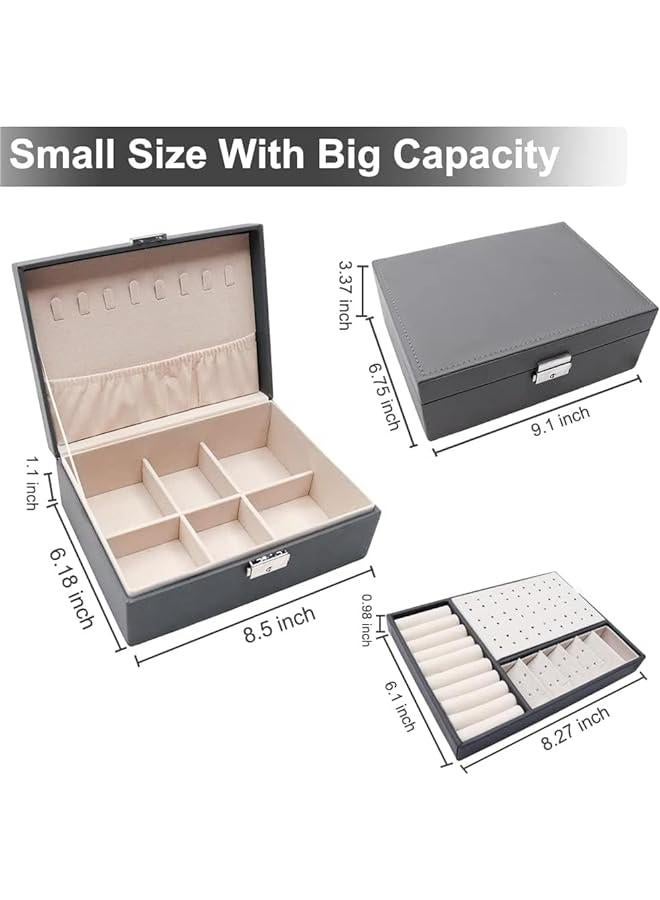 Elegant 2-Layer PU Leather Jewelry Box for Women and Girls - Grey - Image 5