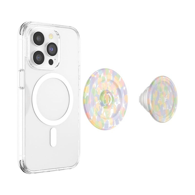 POPSOCKETS قبضة هاتف لمغناطيس ماج سيف مع قاعدة قابلة للطي، قاعدة مغناطيسية، قمة قابلة للتبديل، قبضة آمنة لحالات آيفون ماج سيف، قبضة هاتف وجهاز لوحي، لطيفة - زجاج قوس قزح - Image 3