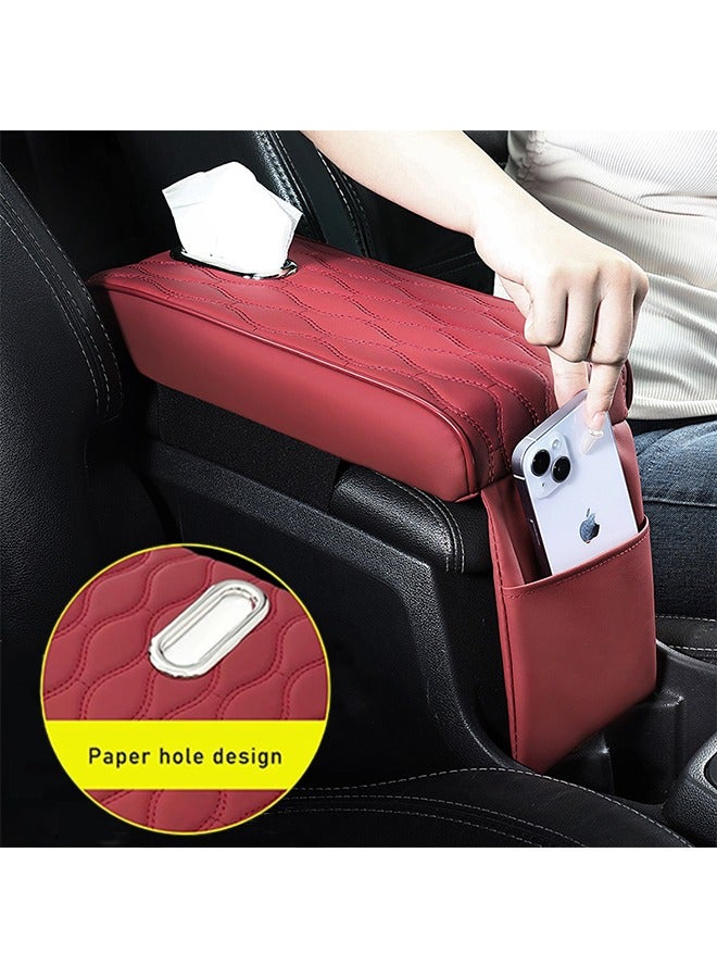 Generic Car Central Control Armrest Cushion Pad，Universal Waterproof Leather Auto Armrest Heightening Pad with Tissue Box and Storage Bag Automotive Elbow Rest Box Cover with Soft Memory Foam, Car Accessories - Image 1