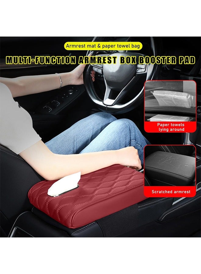 Generic Car Central Control Armrest Cushion Pad，Universal Waterproof Leather Auto Armrest Heightening Pad with Tissue Box and Storage Bag Automotive Elbow Rest Box Cover with Soft Memory Foam, Car Accessories - Image 3