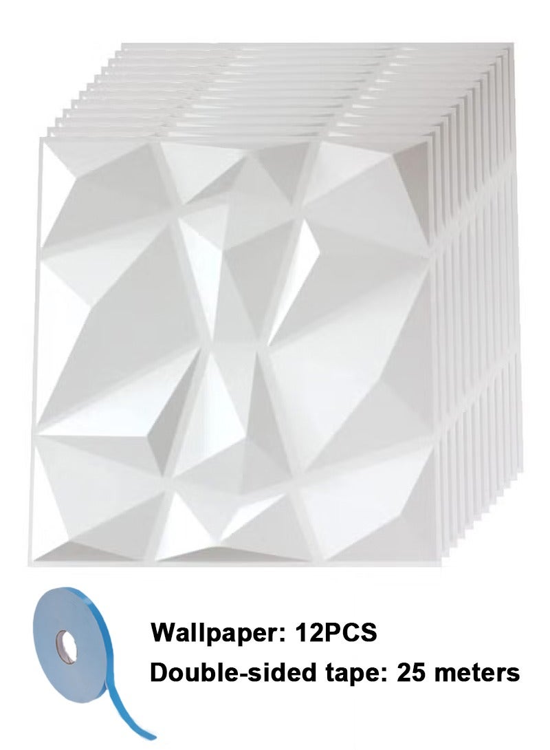 هايدو ١٢ لوحات ثلاثية الأبعاد للجدران، ورق حائط ثلاثي الأبعاد من نوع PVC بتصميم الماس، تغطية جدارية ديكورية، كل لوح بحجم ٣٠x٣٠ سم - Image 1