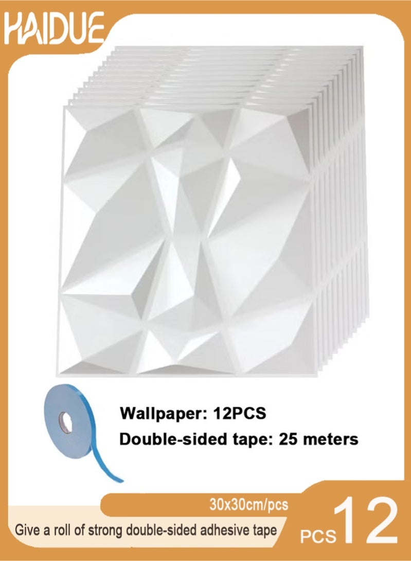 Haidue 12 PCS 3D Wall Panels, 3D Texture PVC Wallpaper, Diamond Design Decorative Wall Cover, Each 30x30cm - Image 1