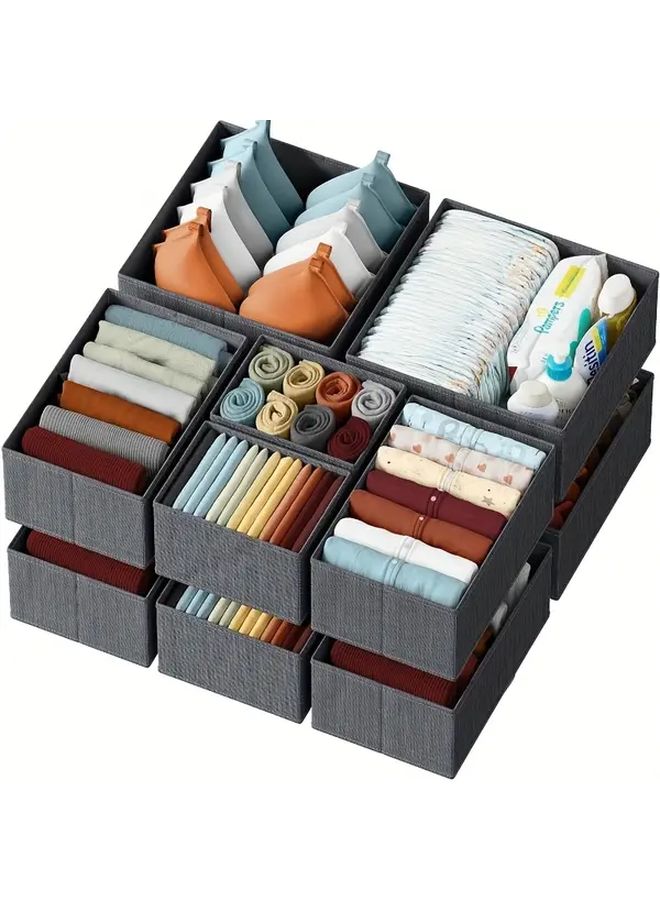 3 Piece Foldable Fabric Storage Set For Socks Bras And Underwear Drawer Organizer Boxes - Image 1