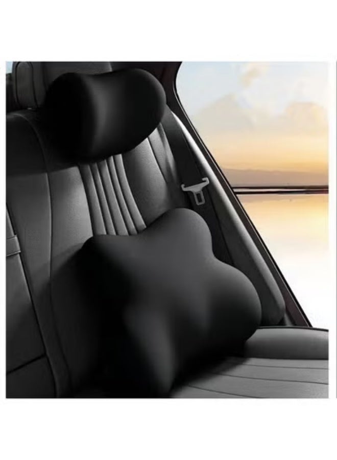 2pcs Car Pillow,Lumbar Support Pillow And Car Headrest Neck Pillow，Ergonomic Design Memory Cotton Headrest And Back Car Waist Pillow，Car Back Support Pillow Set（black） - Image 2