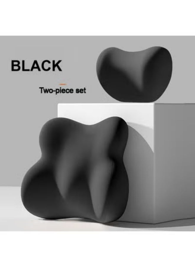 2pcs Car Pillow,Lumbar Support Pillow And Car Headrest Neck Pillow，Ergonomic Design Memory Cotton Headrest And Back Car Waist Pillow，Car Back Support Pillow Set（black） - Image 1