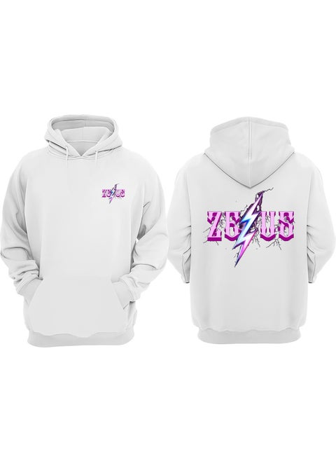 Zeus Lightning Design Front Back Printed Regular Fit White Sweatshirt