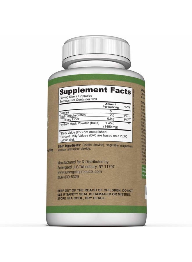 Sunergetic Premium Psyllium Husk Fiber Supplement 1450mg, 240 Capsules - Image 2