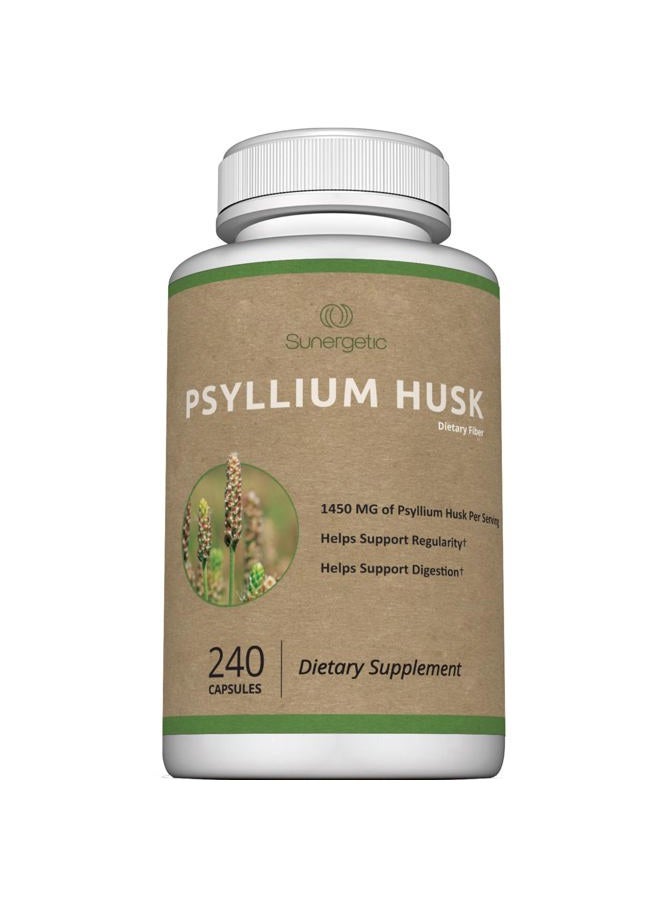 Sunergetic Premium Psyllium Husk Fiber Supplement 1450mg, 240 Capsules - Image 1