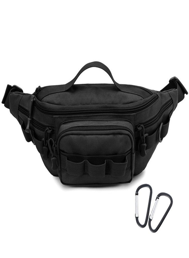 Aocmpxs Tactical Fanny Pack,Small Fishing Tackle Bag Water-Resistant Military Waist Bags Portable Fishing Storage Waist Packs for Outdoor Fly Fishing Hiking Climbing with 2 PCS Mini Carabiners (Black) - Image 1