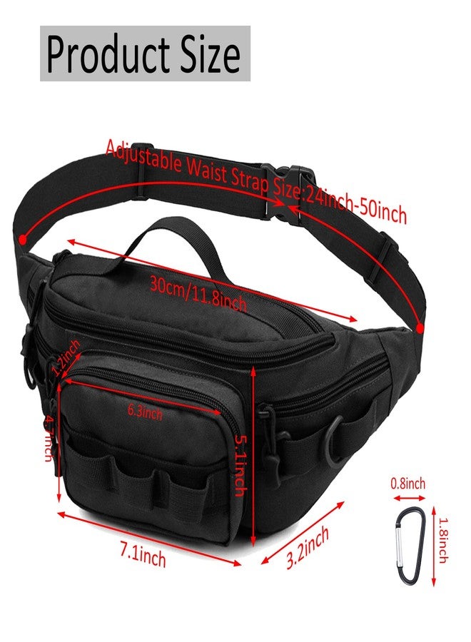 Aocmpxs Tactical Fanny Pack,Small Fishing Tackle Bag Water-Resistant Military Waist Bags Portable Fishing Storage Waist Packs for Outdoor Fly Fishing Hiking Climbing with 2 PCS Mini Carabiners (Black) - Image 2