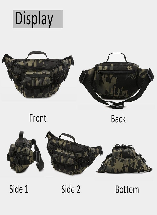 Aocmpxs Tactical Fanny Pack,Small Fishing Tackle Bag Water-Resistant Military Waist Bags Portable Fishing Storage Waist Packs for Outdoor Fly Fishing Hiking Climbing with 2 PCS Mini Carabiners (Black) - Image 5