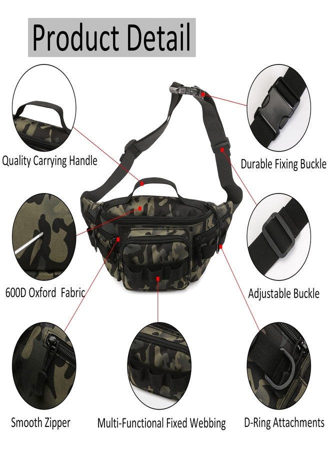Aocmpxs Tactical Fanny Pack,Small Fishing Tackle Bag Water-Resistant Military Waist Bags Portable Fishing Storage Waist Packs for Outdoor Fly Fishing Hiking Climbing with 2 PCS Mini Carabiners (Black) - Image 3
