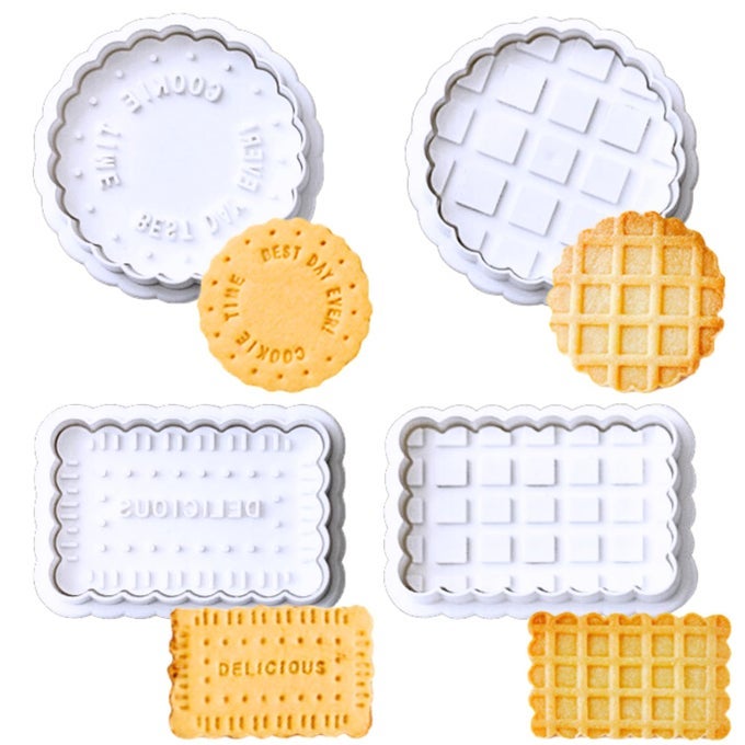 COOKIE STAMPS SET 4 PCS COOKIE PRESS MOLD 3D CLASSIC COOKIE CUTTER WITH PLUNGER STAMP 4 STYLES FUNNY COOKIE BISCUIT MOLDS FOR TREATS DIY BAKING CAKE PASTRY