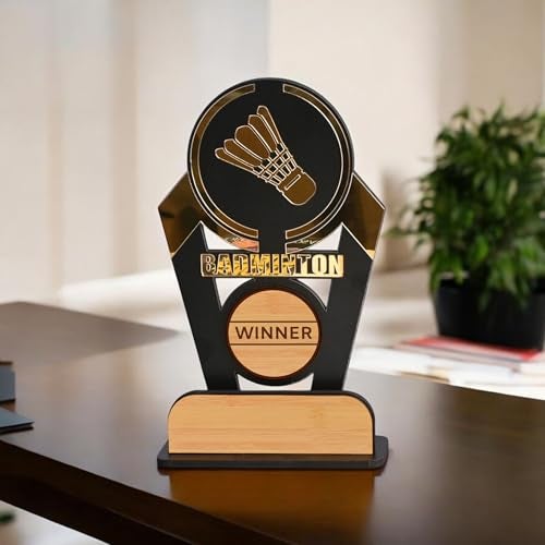 Gift Kya De Wooden & Acrylic Sports Winner Trophy - Badminton - Ideal for Awards & Celebrations - Image 1