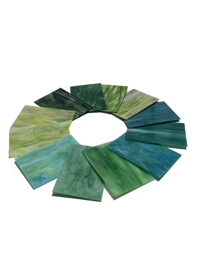 Unicoshape 12 Sheets Stained Glass Sheets Pack, 6" X 4" Cathedral Glass, Art Glass, Mosaic Glass Tiles for Crafts, (Mixed Green) - Image 3