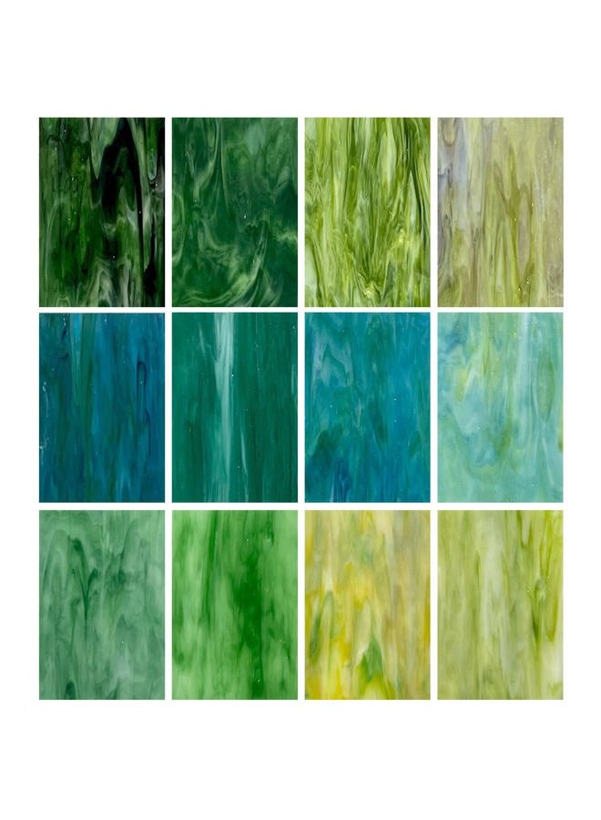 Unicoshape 12 Sheets Stained Glass Sheets Pack, 6" X 4" Cathedral Glass, Art Glass, Mosaic Glass Tiles for Crafts, (Mixed Green) - Image 1