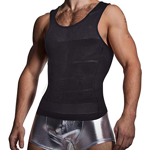 FirstFit Nylon Abs Abdomen Compression Slimming Tummy Casual Style Tucker Vest, Underwear Shapewear Slim Body Shaper For Men - Black (Large) - Image 1