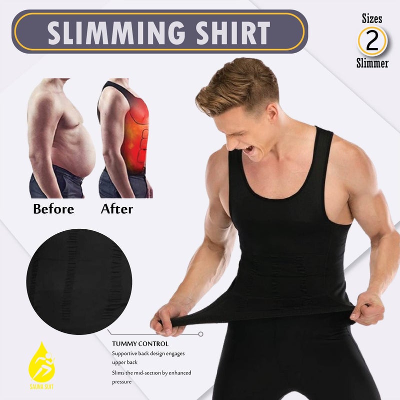 FirstFit Nylon Abs Abdomen Compression Slimming Tummy Casual Style Tucker Vest, Underwear Shapewear Slim Body Shaper For Men - Black (Large) - Image 2