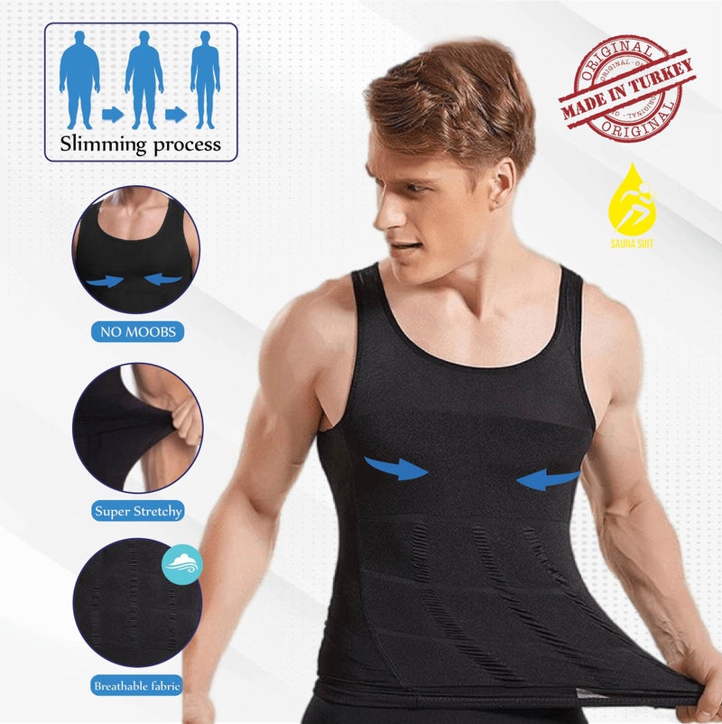 FirstFit Nylon Abs Abdomen Compression Slimming Tummy Casual Style Tucker Vest, Underwear Shapewear Slim Body Shaper For Men - Black (Large) - Image 3