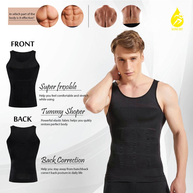 FirstFit Nylon Abs Abdomen Compression Slimming Tummy Casual Style Tucker Vest, Underwear Shapewear Slim Body Shaper For Men - Black (Large) - Image 4