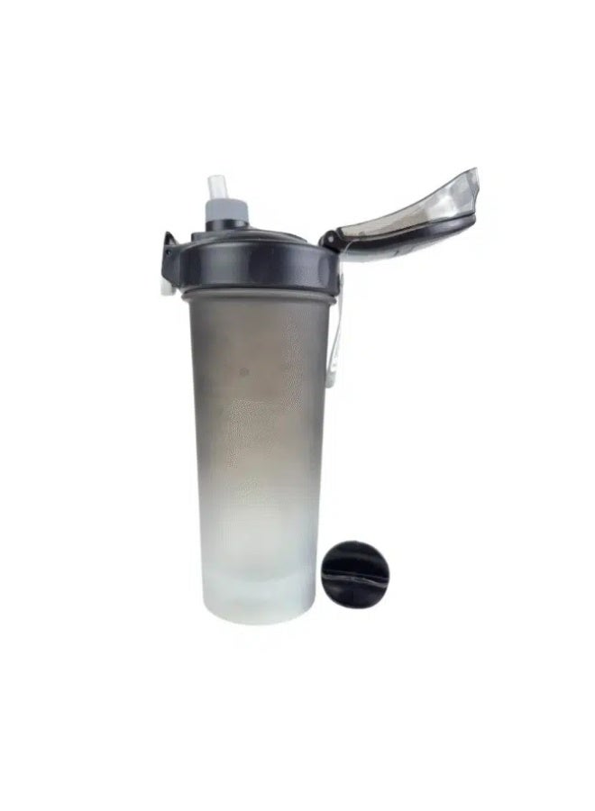 زجاجة مياه رياضية تحفيزية سعة 800 مل مع ماصة وهزاز مسحوق البروتين -أسود - Image 2