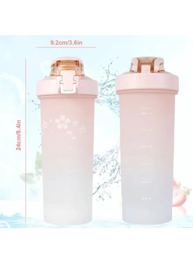 زجاجة مياه رياضية تحفيزية سعة 800 مل مع ماصة وهزاز مسحوق البروتين -أسود - Image 3