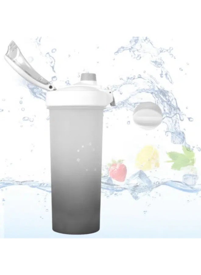 زجاجة مياه رياضية تحفيزية سعة 800 مل مع ماصة وهزاز مسحوق البروتين -أسود - Image 4