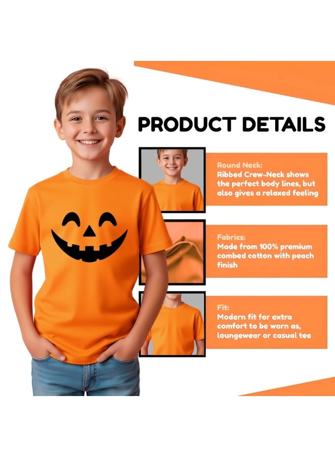 PRINTSHOP4ME Kids Halloween Orange T-Shirt – Unisex Round Neck Short Sleeve 100% Cotton Tee – Stylish & Breathable Casual Wear For Boys And Girls - Image 5