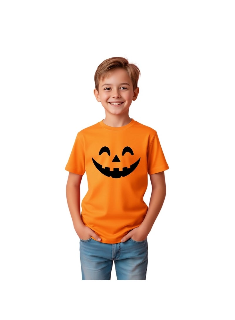 PRINTSHOP4ME Kids Halloween Orange T-Shirt – Unisex Round Neck Short Sleeve 100% Cotton Tee – Stylish & Breathable Casual Wear For Boys And Girls - Image 1