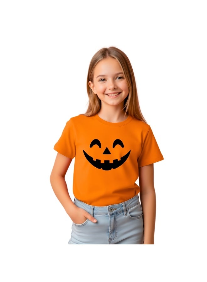 PRINTSHOP4ME Kids Halloween Orange T-Shirt – Unisex Round Neck Short Sleeve 100% Cotton Tee – Stylish & Breathable Casual Wear For Boys And Girls - Image 2