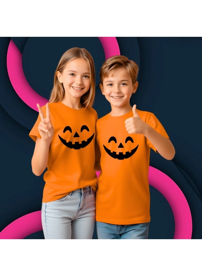 PRINTSHOP4ME Kids Halloween Orange T-Shirt – Unisex Round Neck Short Sleeve 100% Cotton Tee – Stylish & Breathable Casual Wear For Boys And Girls - Image 4