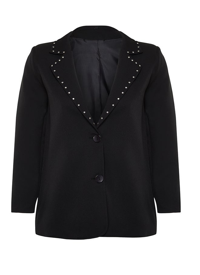 Black Collar Stone Detailed Woven Jacket TCTSS24CK00004
