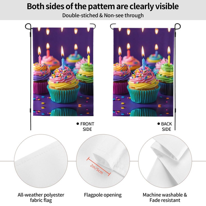 Double Sided Colorful Cupcakes Garden Flag 28x40 Inch Outdoor Yard Decor Spring Summer - Image 3