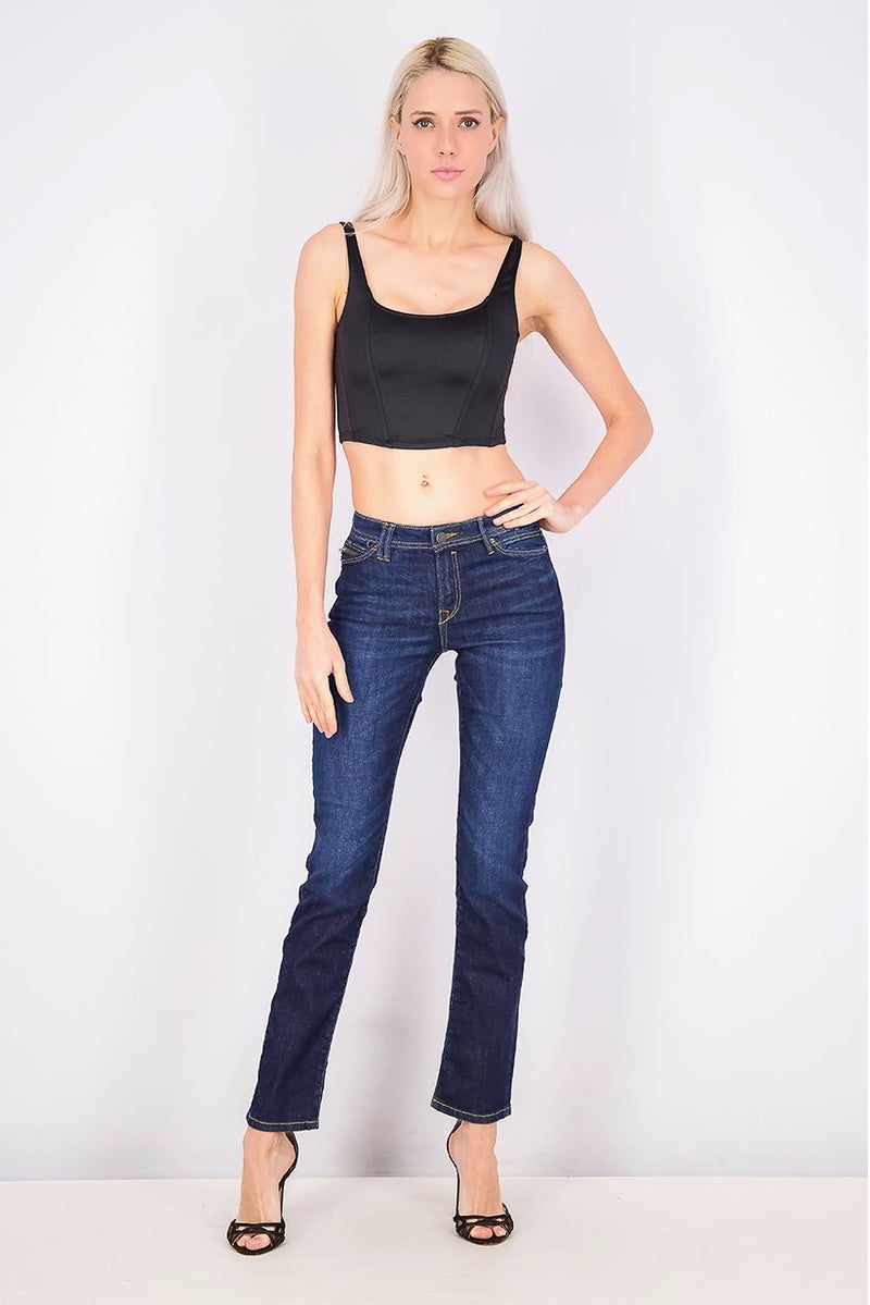 EDC Women Straight Fit Plain Belted Jeans, Navy - Image 3
