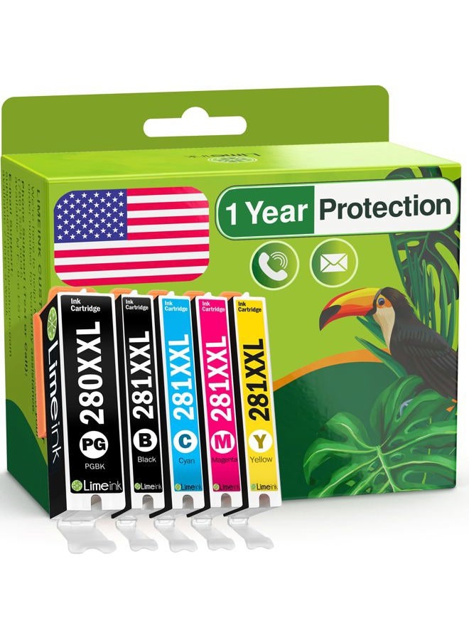 Limeink 5 Pack Compatible PGI-280XXL CLI-281XXL High Yield Ink Cartridges Replacements for Canon Pixma TR7520 TR8520 TS6120 TS8120 TS9120 Printer (1 Black, 1 PB Black, 1 Cyan, 1 Magenta, 1 Yellow) - Image 1