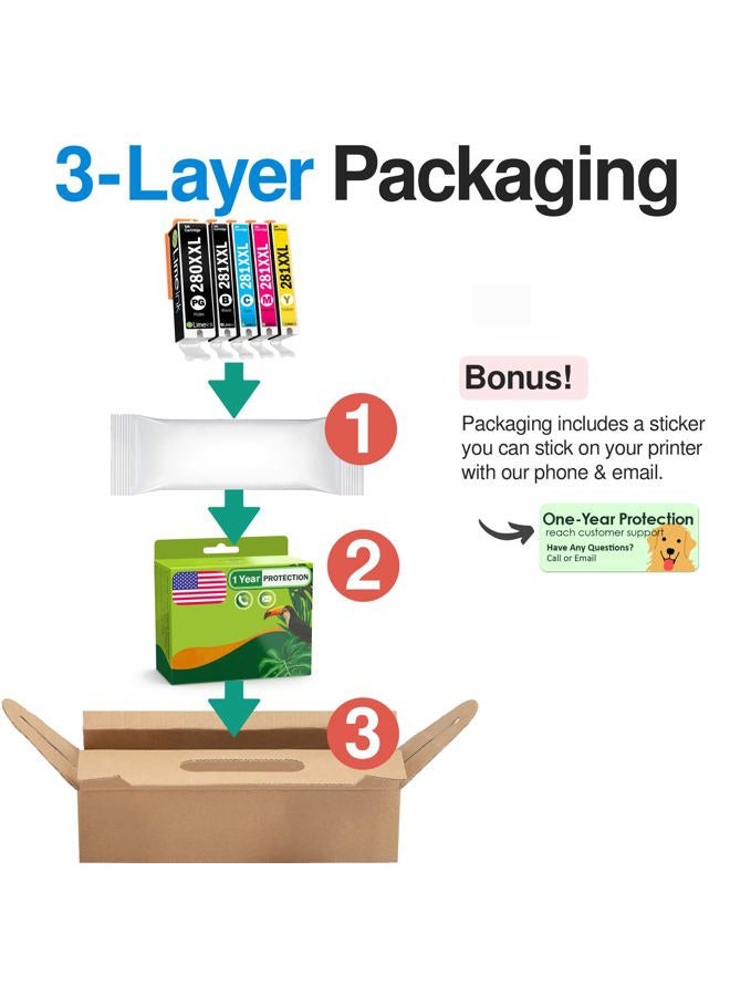 Limeink 5 Pack Compatible PGI-280XXL CLI-281XXL High Yield Ink Cartridges Replacements for Canon Pixma TR7520 TR8520 TS6120 TS8120 TS9120 Printer (1 Black, 1 PB Black, 1 Cyan, 1 Magenta, 1 Yellow) - Image 5