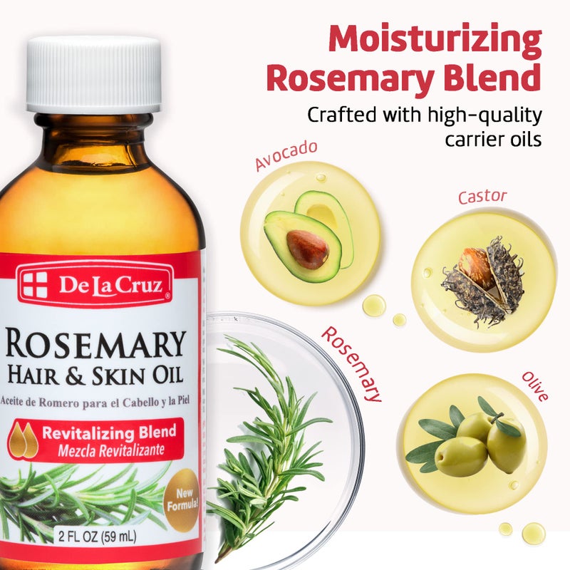 De La Cruz Rosemary Oil Blend Moisturizer with Castor, Avocado and Olive Oil - Topical Use Only 2 FL. Oz. (59 mL) - Image 4
