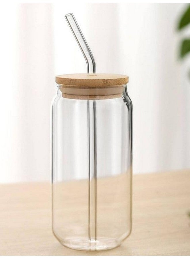 VILON Drinking Glass Can Wooden Lid Sipper Mason Jar for Mojito Ice Tea Juice Travel Mug with Straw | 540ml (540, Round COLA CAN BB LID Sipper with Straw, 1, Sipper) - Image 1