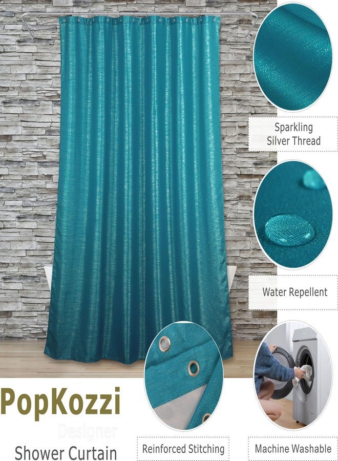 Popkozzi Teal Green Glitter Shower Curtain: Turquoise Aqua Sparkly Metallic Shimmery Bling Shiny Fabric Decorative Shower Curtains for Bathroom - Luxury Modern Chic Design Waterproof Washable - 72x72 - Image 2