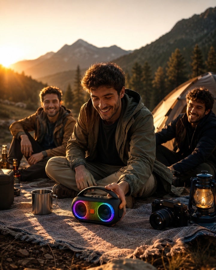 سماعة بلوتوث محمولة RGB بإضاءة LED ملونة وصوت ستيريو قوي Bass – مكبر صوت لاسلكي قابل للشحن يدعم AUX وTF Card وUSB – سبيكر حفلات ورحلات متوافق مع أندرويد وآيفون(اللوان متعددة) - Image 3