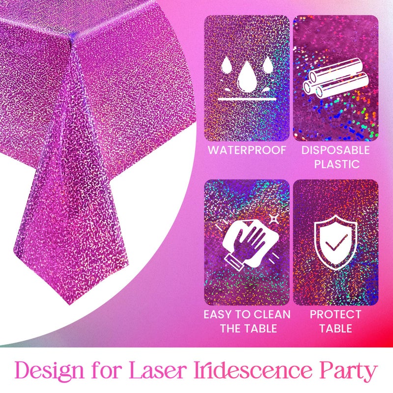 Just Shimmer Pink & Fuchsia Red Holographic Tablecloth 40"" X 108"" Hot Pink Party Decoration Valentine'S Day Birthday Party Table Decor Iridescence Plastic Table Cloth For Baby Shower Bachelorette Supplies - Image 5