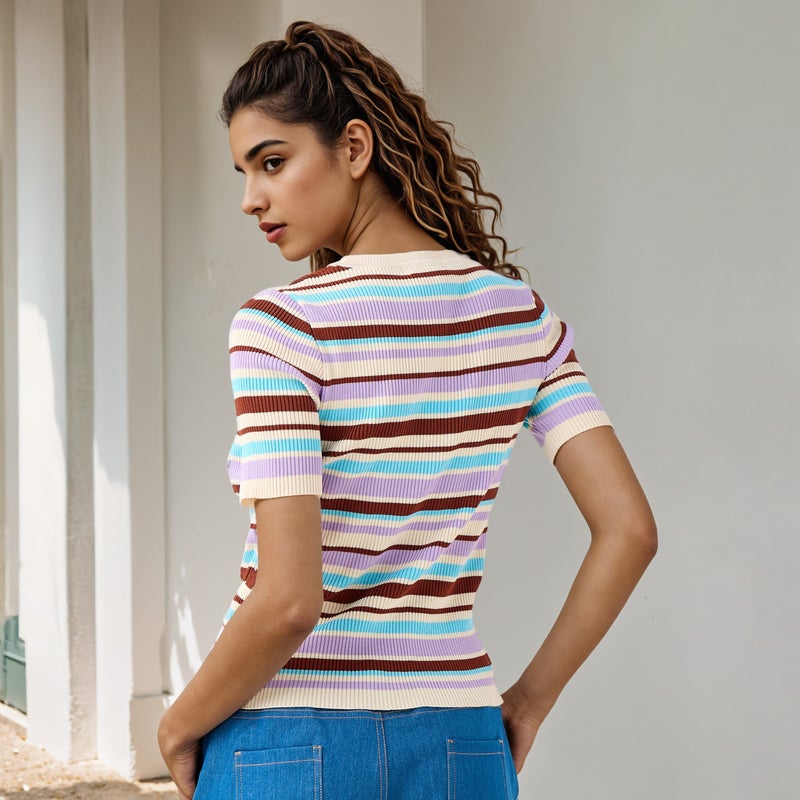 تواكستريمز تيشيرت بياقة دائرية مخطط من تو إكستريمز - Image 3