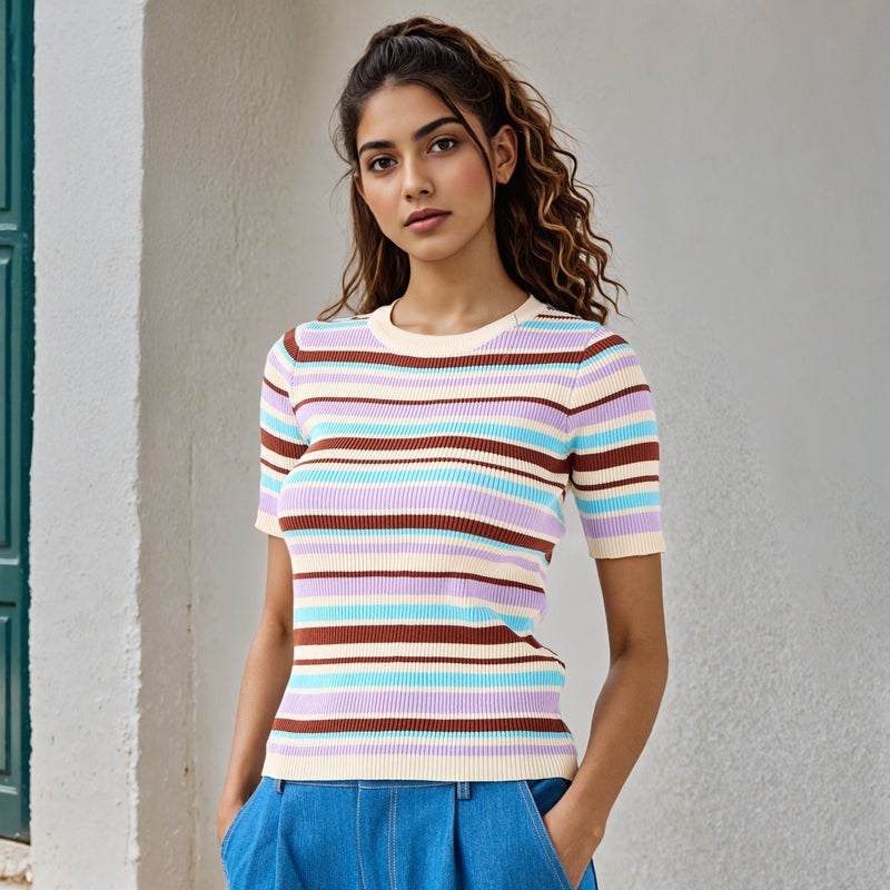 تواكستريمز تيشيرت بياقة دائرية مخطط من تو إكستريمز - Image 1