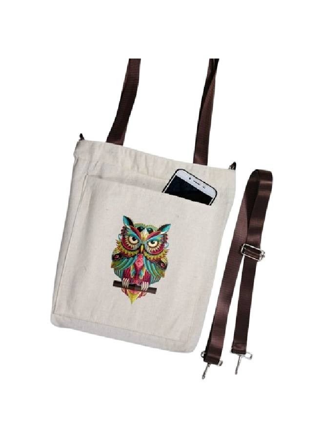 شنطة توتي باج 2 حزام جيب خارجي شكل بومة بالوان زاهية (بيج)