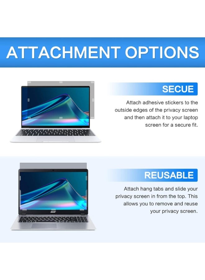 13.3" Laptop Privacy Screen Protector for 16:9 Aspect Widescreen Computer Monitor, 13.3 Inch Eye Protection Privacy Laptop Screen Filter Anti-Glare Anti-Blue Light Privacy Film Bubble Free Compatible with HP/Dell/Lenovo/Acer/Asus/LG/Huawei/Honor/Xiaomi Laptops - Image 3