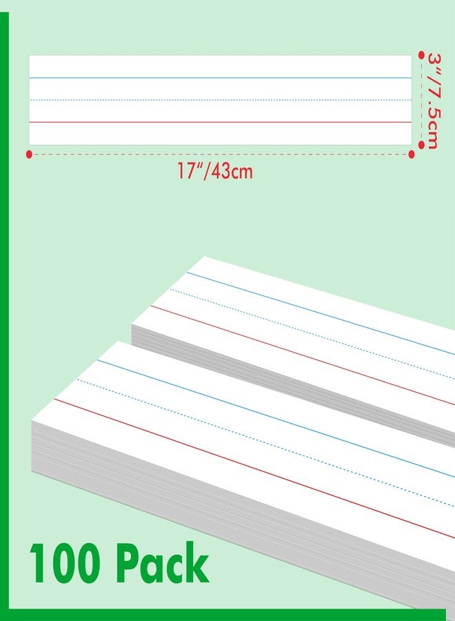 Gethelud 100 Pack Sentence Strips, White Sentence Strip Lined Paper for Handwriting Practice Learning Tool Classroom School, Office Supplies (17” x 3”) - Image 2