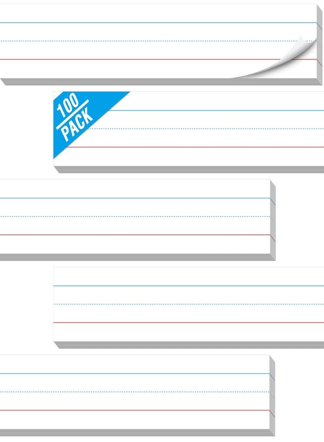 Gethelud 100 Pack Sentence Strips, White Sentence Strip Lined Paper for Handwriting Practice Learning Tool Classroom School, Office Supplies (17” x 3”) - Image 1