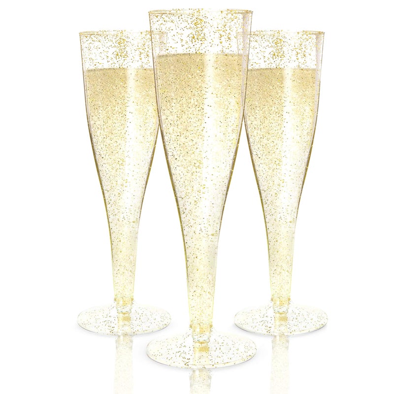 Prestee 24 Plastic Champagne Flutes  Gold Champagne Flutes Plastic  Gold Disposable Mimosa Flute  Party Supplies  Disposable Cocktail Glasses  Mimosa Bar Wedding Shower Party