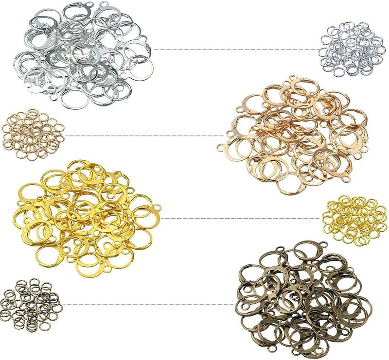 DIY Crafts DIY Crafts 80 Pcs Set, Antique Silver, Round Lever Earring Hooks with Open Jump Rings Set, Round French Hook Ear Wire and DIY Jump Hooks for Women Jewelry Crafts Ma (80 Pcs Set, Antique Silver)  - Image 1